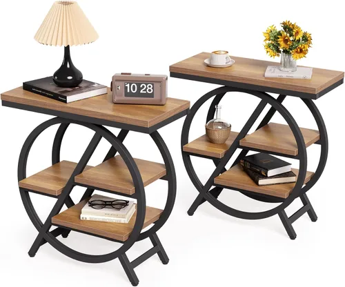 Vista 8 de LITTLE TREE - Mesa auxiliar estrecha con 4 niveles de gran espacio de almacenamiento, mesa de noche moderna para sala de estar, oficina en casa Gris