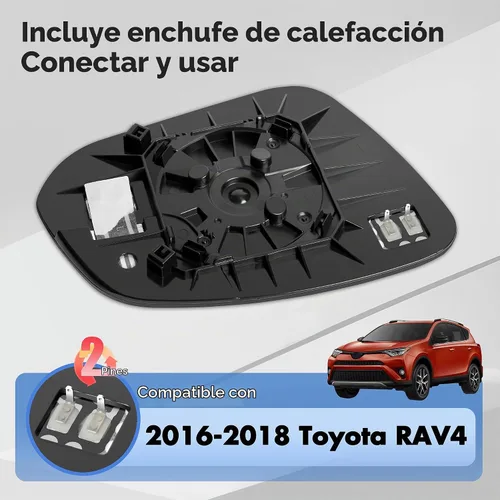 Vista 2 de SNEMEEY Compatible con Toyota RAV4 Cristal de Espejo Lateral del Conductor 2016 2017 2018 - Repuesto de Espejo de Visión Lateral Izquierdo, Espejo