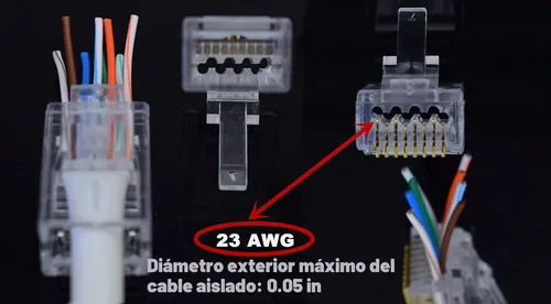 Vista 2 de RJ45 CAT6 CAT6A - Conector de paso de 23 AWG, paquete de 50 cables - End Bold Ethernet 8P8C - Enchufe modular chapado en oro