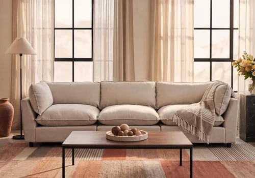 Vista 46 de Iroomy Oversized Modular Sectional Sofa, Chenille Cloud Couch, Deep Comfy Seat, 4-Seater Sofas, Couches, Living Room, Beige