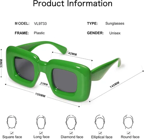 Vista 4 de VANLINKER Lindas gafas de sol cuadradas infladas para mujeres y hombres, gafas gruesas retro con marco grueso divertido máscara sombras VL9733