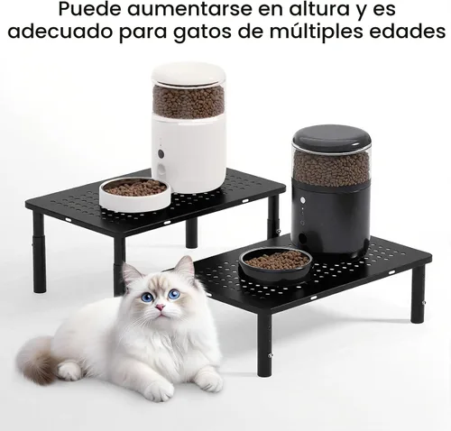 Vista 3 de Soporte de alimentación automático ajustable para gatos, soporte elevado para comida para gatos, color negro Lifted Cat Food Table Station,Raises