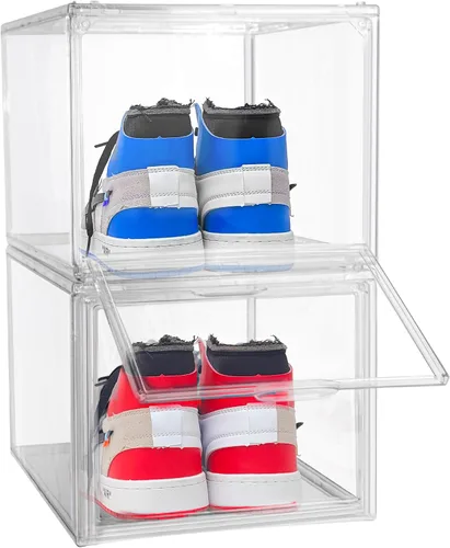 Vista 11 de 1 Pack Clear Shoe Storage Boxes Stackable, Large Sneaker Organizer with Acrylic Magnetic Door, Plastic Drop Front Shoe Containers for Men up to