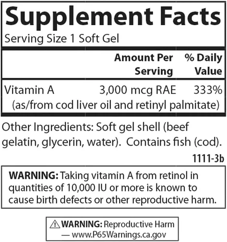 Vista 4 de Carlson Vitamina A, 10000 UI (3000 mcg RAE), Visión Health, 100 cápsulas blandas Promueve una visión y piel saludables