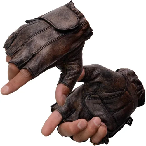 Vista 12 de Guantes Milwaukee Leather para hombre sin dedos para motocicleta Comodidad acolchada; alivio de vibración; bordado de llama