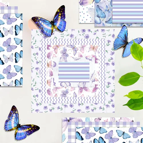 Vista 5 de 24 blocs de papel púrpura acuarela mariposa Scrapbook papel papel de doble cara con patrón de flores Bue para álbumes de recortes, bricolaje, fondo