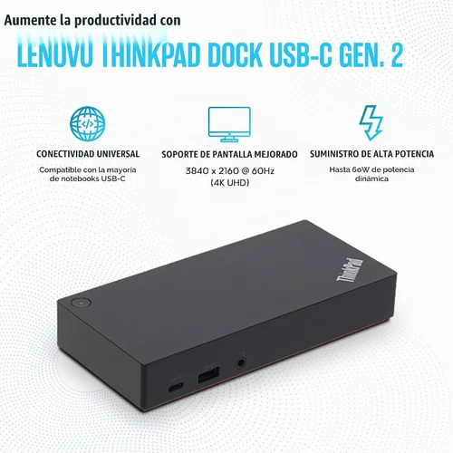 Vista 3 de 40AS0090US Lenovo Thinkpad Estación de acoplamiento USB-C Gen 2 - 1 año de garantía - Muelle Thunderbolt 3 Thinkpad, HDMI, DisplayPort y cable USB C