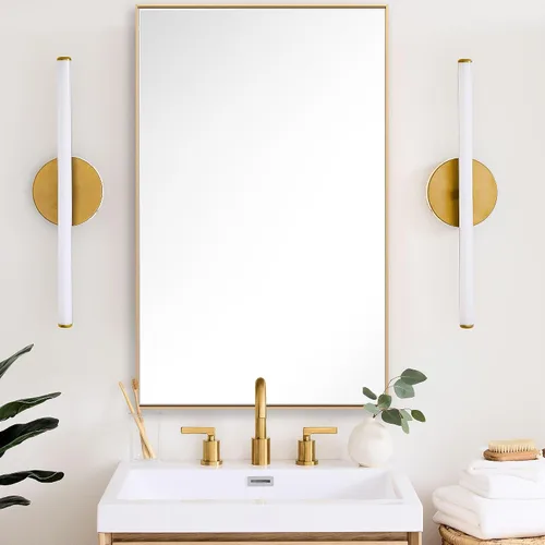 Vista 55 de 24x24 Inch Black Bathroom Mirror for Wall, Aluminum Frame Rectangle Rectangular Vanity Mirror, Modern Large for Bedroom, Living Room, Horizontal or