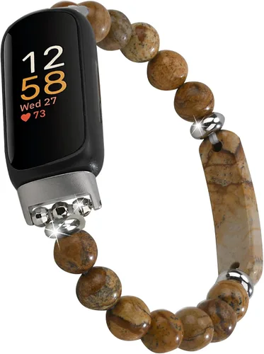Vista 10 de Pulsera de cuentas compatible con Fitbit Inspire 3 para mujer, cuentas de perlas hechas a mano, banda elástica para reloj Fitbit Inspire 3 Fitness