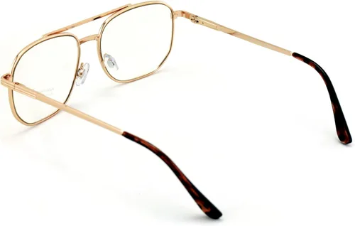 Vista 5 de V.W.E. Lentes de lente transparente de metal con forma de lágrima bisagra de resorte cuadrada de moda dorada