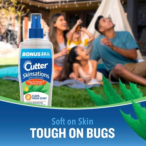 Vista 3 de Cutter Skinsations Repelente de Insectos (Paquete de 12), Repele Mosquitos, Garrapatas, Jejenes, Pulgas, 7% DEET, 6 Onzas Líquidas (Spray con Bomba)