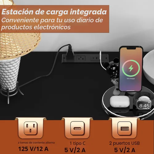 Vista 4 de Cómoda de 48" de alto para dormitorio, cómoda de madera con 6 cajones con tomas de corriente, cómoda con gran espacio de almacenamiento y asas