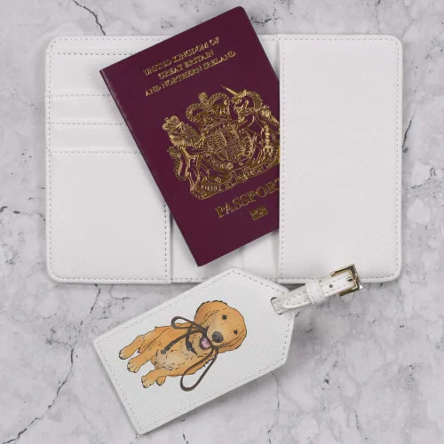 Vista 3 de Golden Retriever Puppy Holding Lead' Passport Cover & Luggage Tag Travel Set (PA00023721)