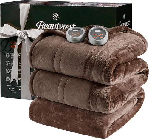 Vista 35 de Beautyrest Manta térmica, manta eléctrica, suave, cálida y reversible, manta térmica Sherpa para oficina, sofá, 3 ajustes de calor, apagado