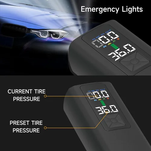 Vista 7 de Inflador de Neumáticos Compresor de Aire Portátil 150PSI Bomba de Aire Automática para Neumático de Coche Accesorios de Coche con Manómetro Digital