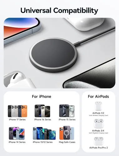 Vista 7 de JSAUX Cargador inalámbrico magnético compatible con cargador MagSafe / iPhone 16/16 Pro/16 Plus/16 Pro Max/iPhone 15 Pro Max Plus/iPhone 14 13 12