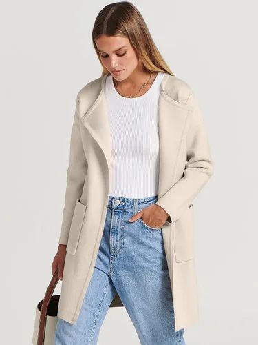 Vista 2 de Caracilia Cárdigan de punto para mujer, de gran tamaño, frente abierto, manga larga, solapa, casual, abrigo de otoño 2023, abrigo elegante