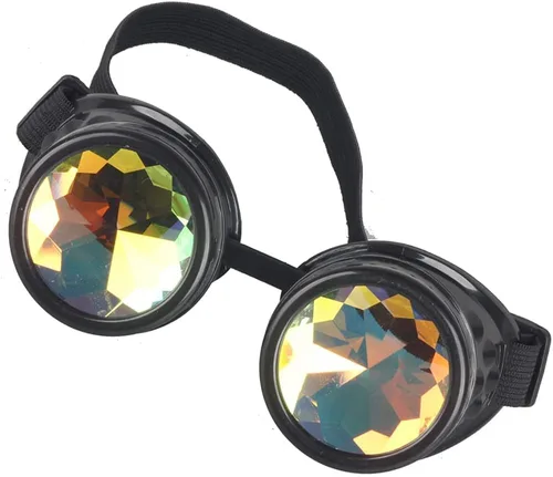 Vista 2 de Gafas caleidoscopio para raves trippy psicodélico steampunk con lentes de cristal de difracción de prisma arcoíris