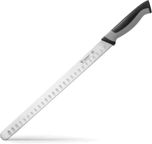 Vista 21 de Cuchillo de chef de 8 pulgadas con borde Granton para rebanar jamón y carne de pavo Certificado NSF Hoja de acero inoxidable alemán Mango