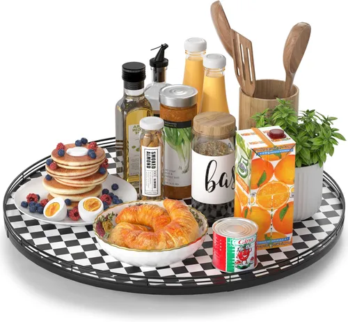 Vista 34 de Marble Lazy Susan - Tocadiscos para mesa, bandeja redonda de mármol de grano de madera antigua de 10 pulgadas para mesa de comedor, encimera de Negro