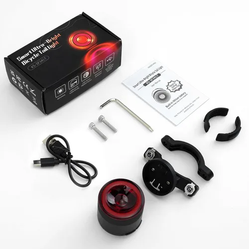 Vista 9 de Luz trasera de bicicleta de brillo variable, luz trasera de bicicleta con detección de freno, 800 mAh USB-C recargable, 4 modos de iluminación, IPX6