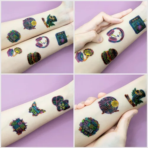 Vista 7 de 96 tatuajes temporales de neón precortados para recuerdos de fiesta de cumpleaños de niños Super Cute Glow In The Dark Themed Supplies Decorations