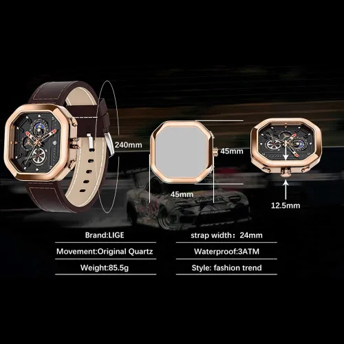Vista 5 de Weicam Reloj de pulsera de cuarzo analógico de lujo con esfera cuadrada y cronógrafo, impermeable, para hombre y niño