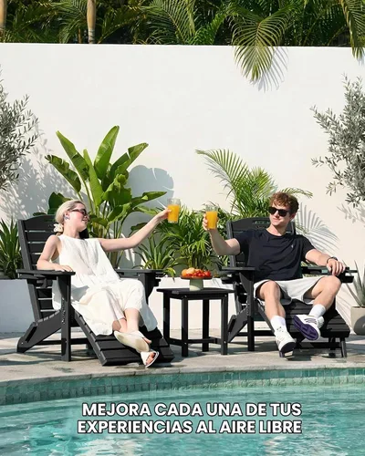 Vista 4 de Sillas Adirondack ajustables con otomana retráctil, silla Adirondack plegable de HDPE con 2 soportes para tazas, resistente a la intemperie