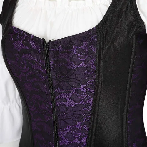 Vista 4 de frawirshau - Vestido de corsé de encaje para mujer, estilo Burlesque, disfraz steampunk para Halloween