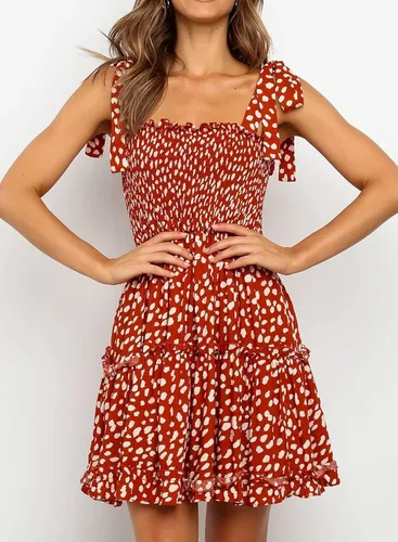 Vista 5 de ZYING Minivestido de verano sin mangas con tirantes de lazo de lunares para mujer