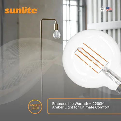 Vista 6 de Sunlite Bombillas LED G25 de 8.5 W, equivalente a 100 W, ámbar de 2200 K, filamento largo, bombillas LED vintage, bombillas de globo LED