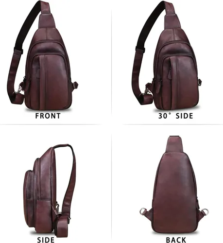 Vista 5 de IVTG Bolso bandolera de cuero genuino para hombres y mujeres, bolso cruzado vintage de cuero real para viajes, senderismo, Café, Bolso bandolera