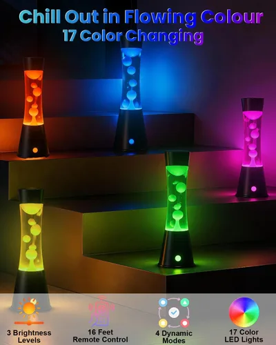 Vista 4 de AONESY Lámpara de movimiento líquido con control remoto y temporizador de 12 horas, luz nocturna que cambia de 17 colores, lámpara de mesa LED