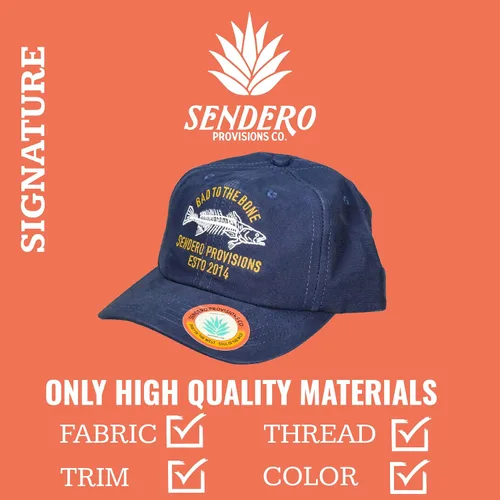Vista 3 de Sendero Provisions Co. Sombrero Snapback ajustable al aire libre con diseño bordado Bad to The Bone (negro), Azul