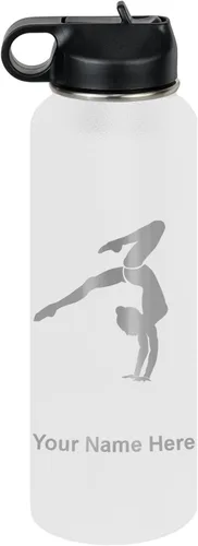 Vista 55 de LaserGram Botella de agua personalizada, soporte de mano de gimnasta, acero inoxidable de doble pared aislada al vacío con popote superior, regalo