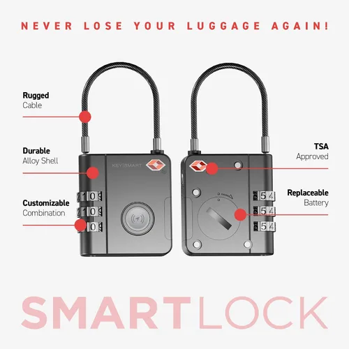Vista 7 de KeySmart SmartLock - Cerraduras de equipaje de rastreo TSA para equipaje, rastreador GPS, bloqueo de combinación compatible con Apple Find My App