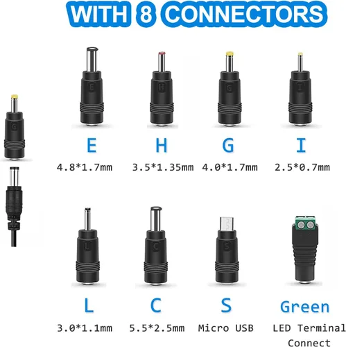 Vista 8 de Fuente de alimentación de 12 V 2 A, adaptador de corriente universal con 8 enchufes seleccionables, adaptador de corriente para fuente