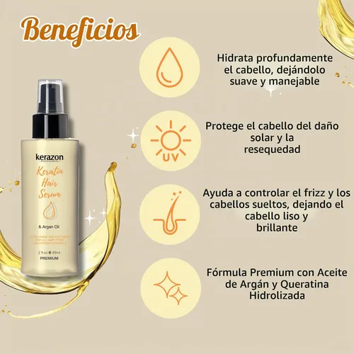 Vista 5 de KERAZON Aceite de argán para el cabello con queratina que suaviza el tratamiento de reparación de daños secos, fórmula premium, protección