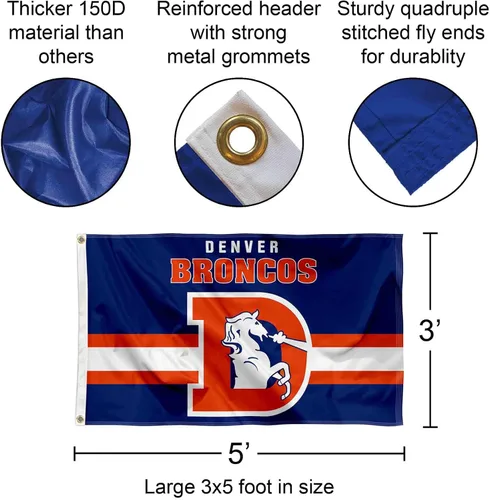 Vista 2 de Broncos Throwback - Bandera retro vintage de 3 x 5