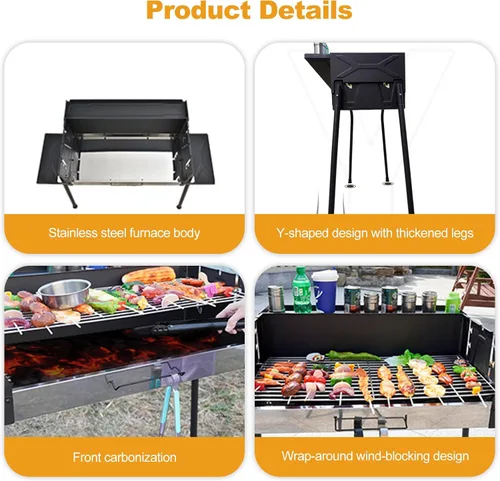 Vista 6 de Ergocar Parrilla de barbacoa, barbacoa portátil de acero inoxidable, parrilla de carbón desmontable con soporte, parrillas para ahumar