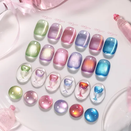 Vista 16 de Born Pretty Esmalte de uñas de gel magnético de ojos de gato verde, 6 colores brillantes con purpurina de cristal holográfico, salvia, oliva