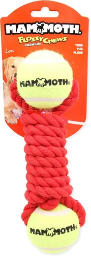 Vista 2 de Mammoth - Juguete de cuerda para masticar con pelotas de tenis, juguete interactivo de algodón y poliéster para perros, juguete interactivo