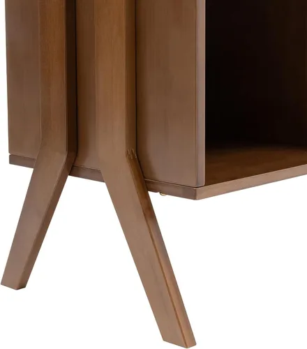 Vista 7 de Perchero de bambú con espejo y cajones, colgador de ropa de madera independiente con ganchos, perchero resistente con estantes, organizador