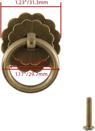 Vista 2 de Bitray Bronze Cabinet Knobs Antique Ring Pulls Double Flower Drawer Pulls
