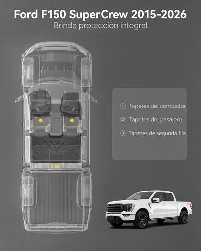 Vista 3 de 3W Alfombrillas para Ford F-150 2015-2025 y F150 Lightning SuperCrew 2022-2025 (sin almacenamiento plano plegable), TPE para todo tipo de clima