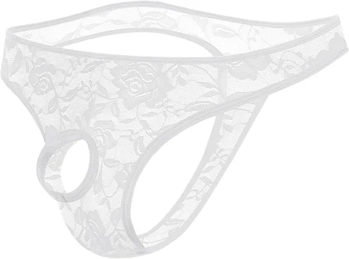 Vista 16 de Ropa interior de encaje para hombre, parte delantera abierta, ropa interior Negro