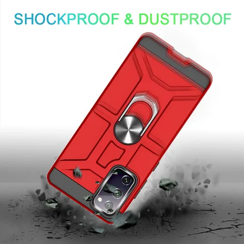 Vista 5 de Funda para Galaxy S20 Fe, de doble capa, a prueba de golpes, con soporte de anillo giratorio de 360°, adecuada para Samsung Galaxy S20 Fe (rojo)