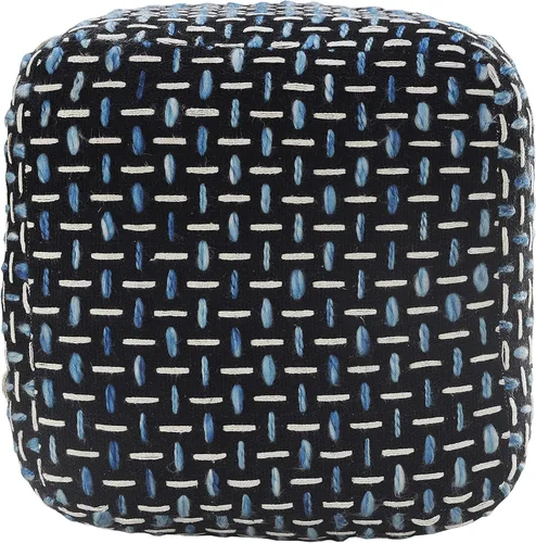 Vista 4 de L. R. Resources, Inc. LR Home - Puf cuadrangular de algodón geométrico tejido a mano negro/blanco/azul para decoración del hogar Reposapiés