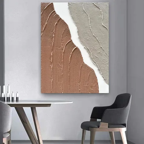 Vista 6 de Limiyer Arte pintado a mano moderno arte abstracto pintura al óleo blanco y marrón textura gruesa lienzo arte pintura al óleo sala de estar