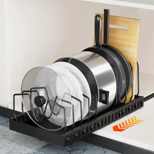 Vista 11 de FLSEPAMB Organizador de sartenes - Organizador de tapa de olla ajustable para cocina, organizador de tapa de olla resistente, para debajo